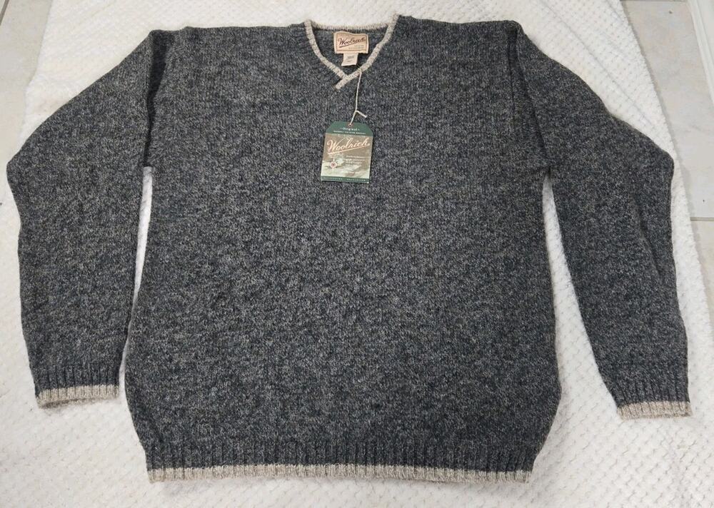Woolrich Men's Large Wool Blend V Neck Sweater Charcoal Gray 85% Wool NWT